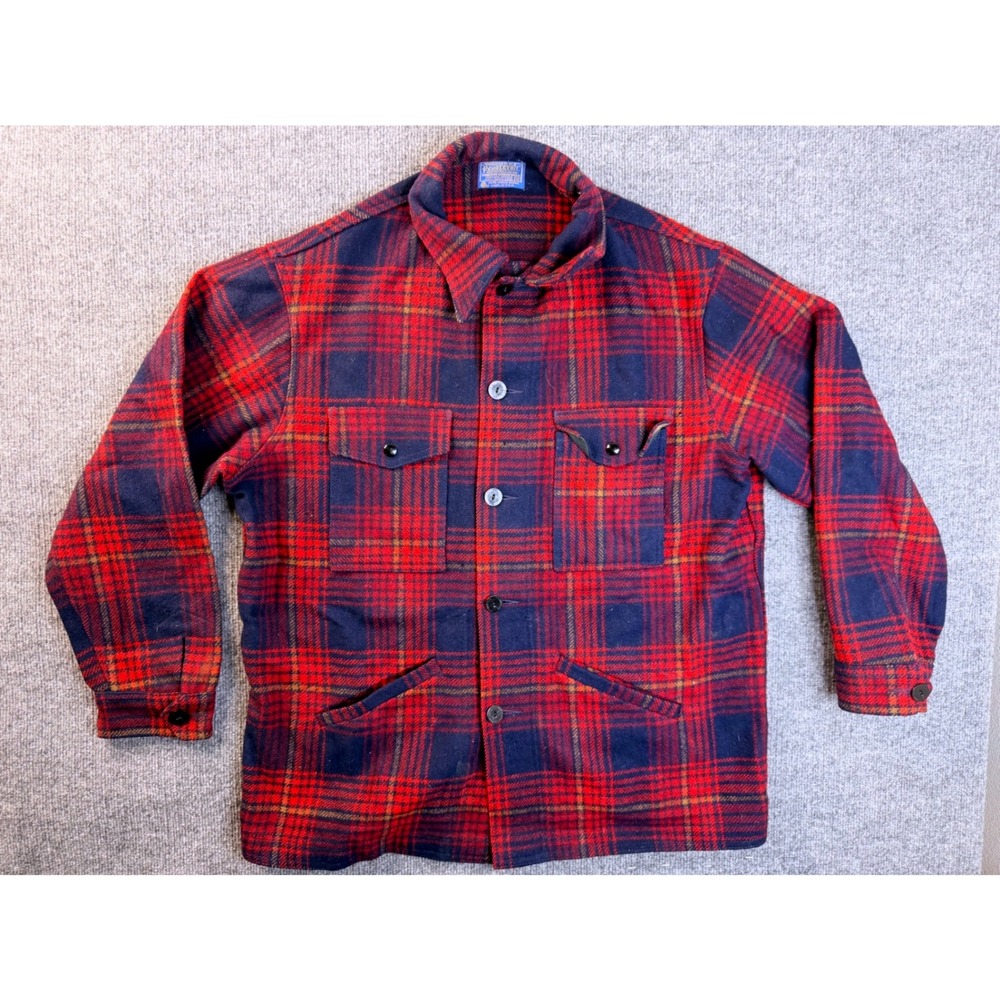 Vintage Pendleton Wool Cruiser Jacket XL Red Navy Plaid USA Made Workwear Jacket